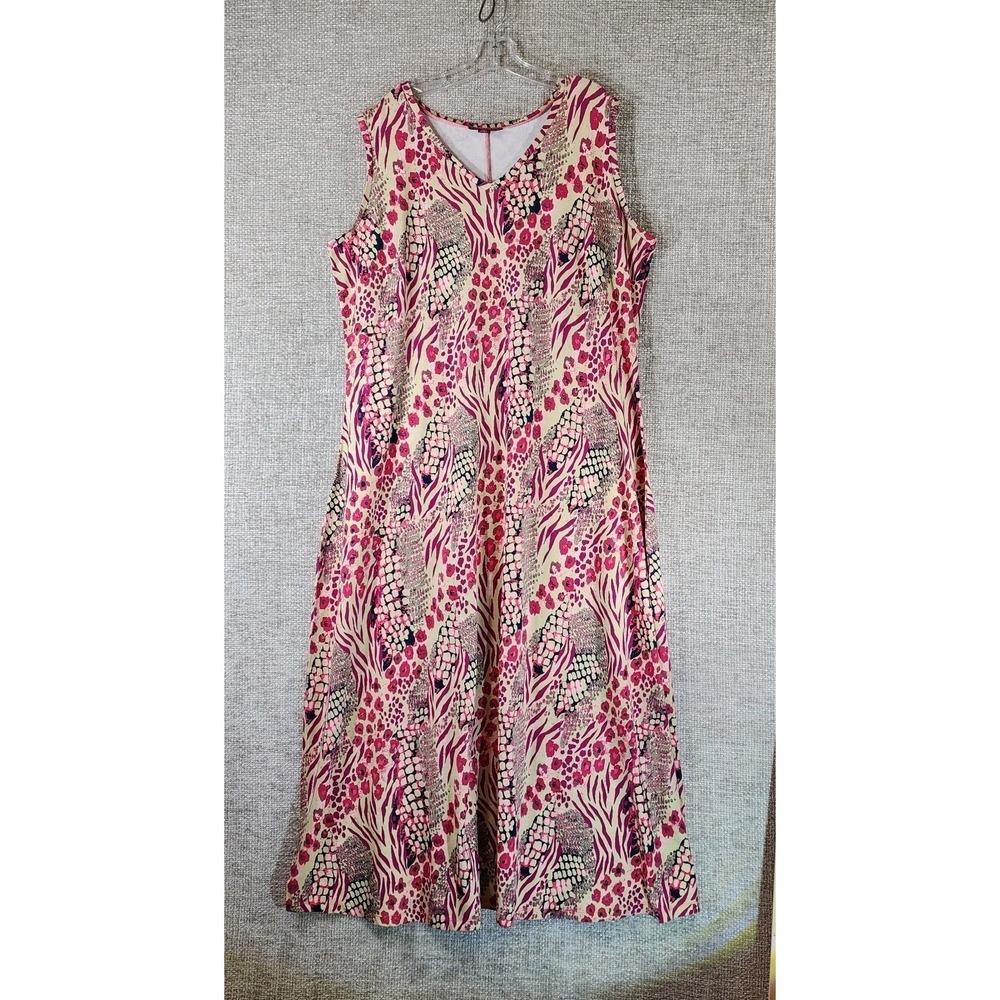 Jessica London‎ Sleeveless Maxi Dress Womens 18/20 Beige Pink Animal Floral EUC